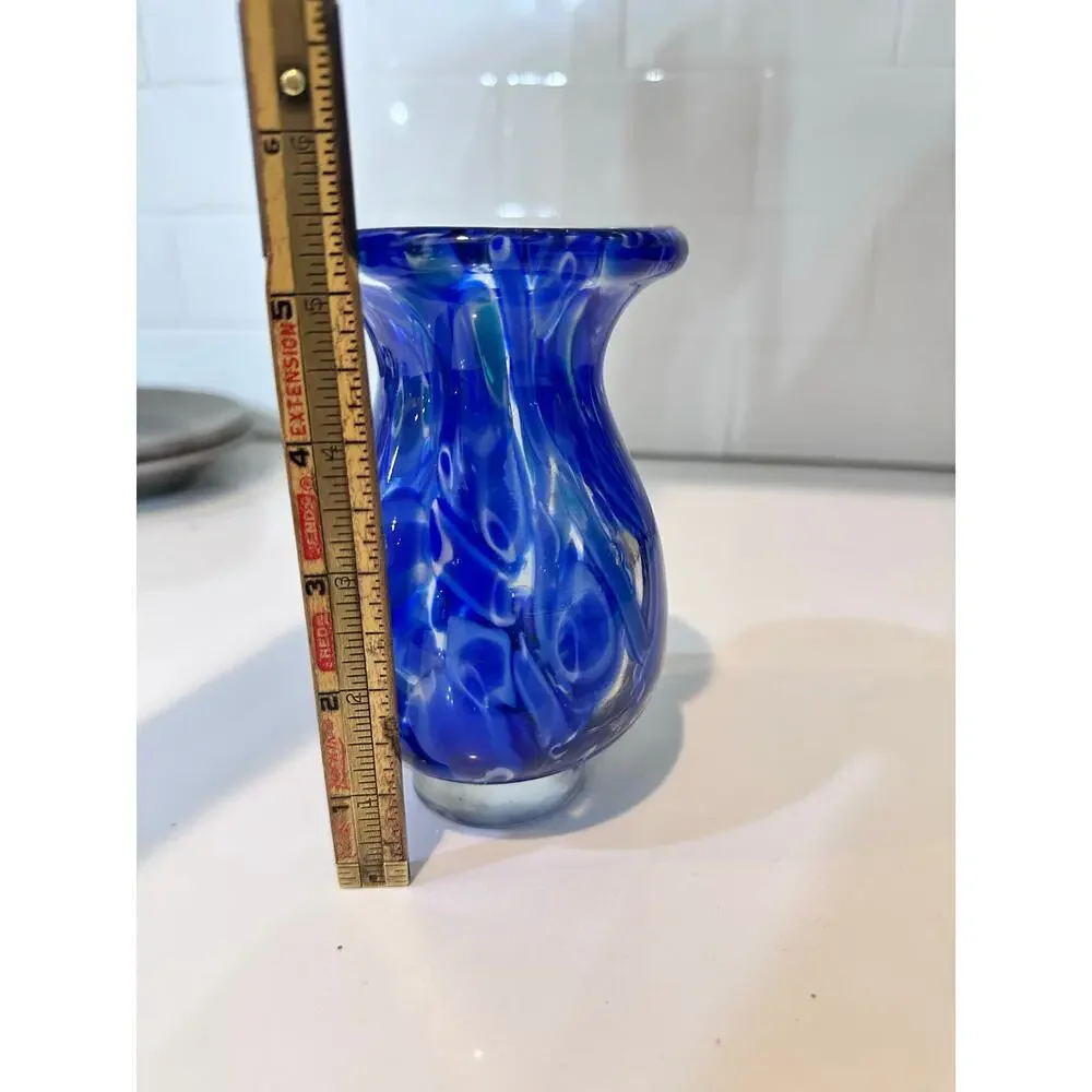 Vintage Cobalt Blue Swirl Art Glass Vase